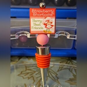 Strawberry Shortcake Wine Stopper with Pink and Red Accents